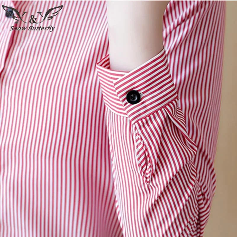 2019 вышивка кнопка Для женщин топ и блузки с длинным рукавом Женская одежда в