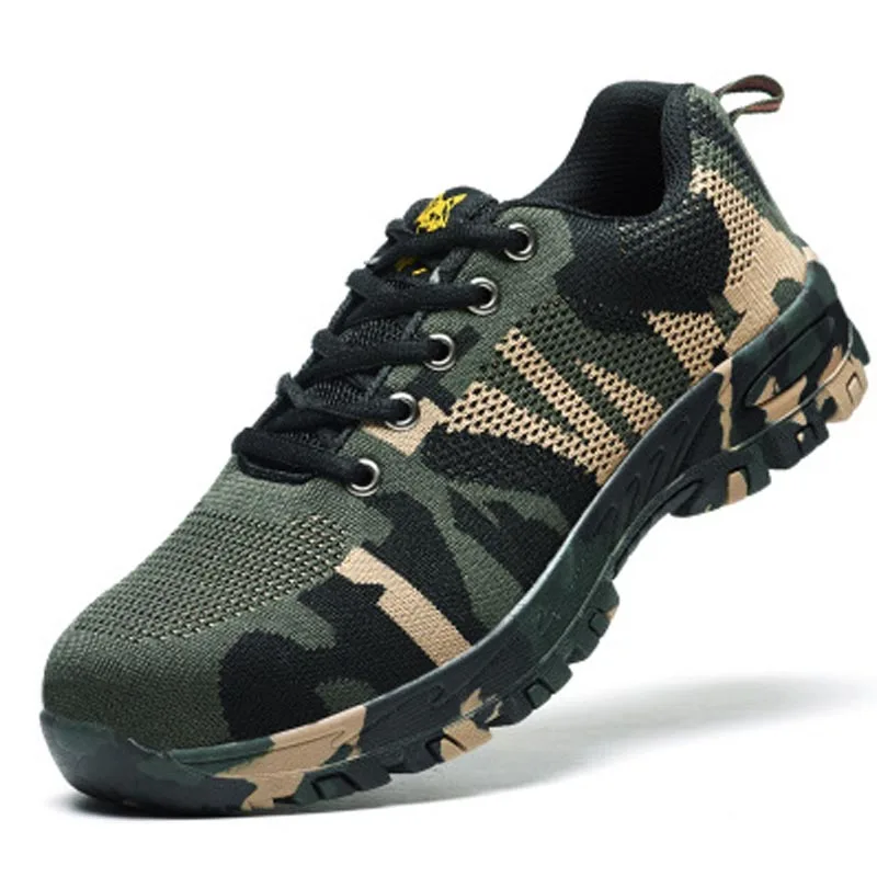 Camouflage green Выносливость battlefield мужские ботинки со стальным носком Рабочая безопасность большой размер Открытый теннис дышащая Защитная прокол защитная обувь - Цвет: Camouflage green