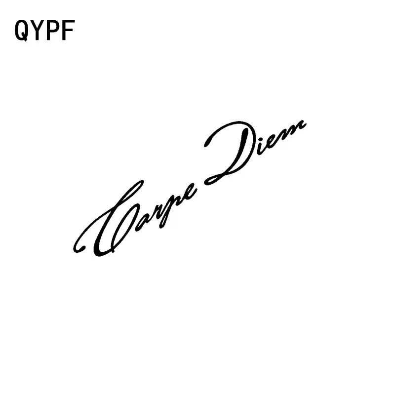 

QYPF 14.4cm*8.5cm Fashion Carpe Diem English Proverb Windshield Vinyl Car Sticker Decal Black Silver C15-1198