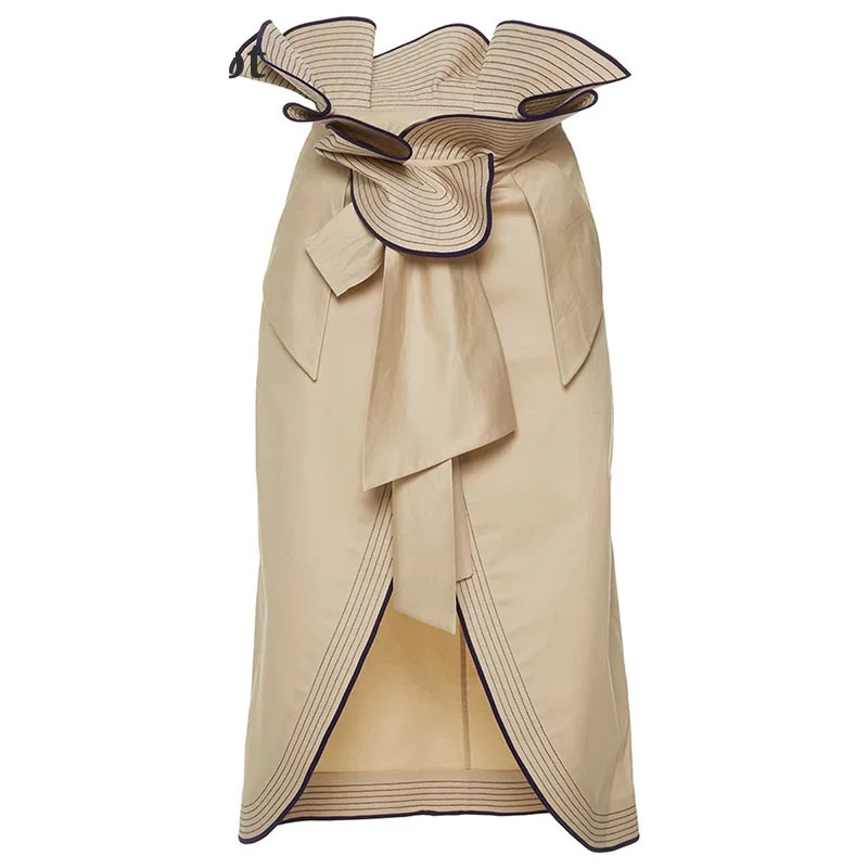 Женские повседневные юбки 2018 лето хаки плотная элегантная прямая юбка оборками