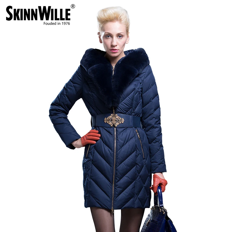 Skinnwille Новая зимняя коллекция Классическая модель Зимняя Куртка Женский Пуховик Теплый Натуральный мех кролика Удобный теплый капюшон