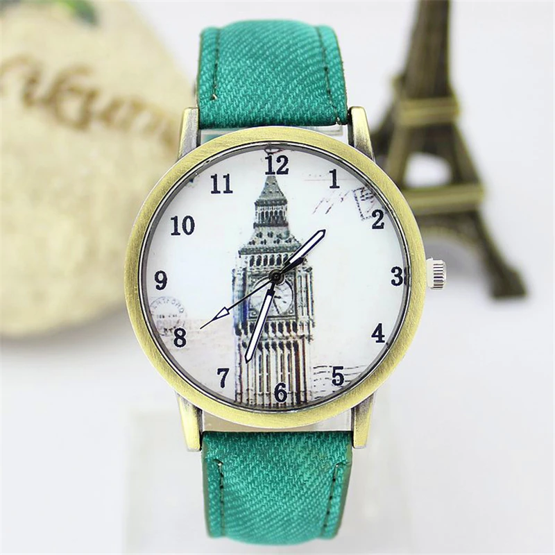 2018 Модные мужские кварцевые часы в английском стиле из джинсовой ткани