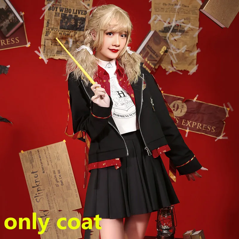 only coat Для взрослых Гриффиндор Колледж Костюмы для косплея шарфы куртки пальто юбка для Для женщин для мальчиков и девочек вечерние школе магии, летняя одежда - Цвет: only coat