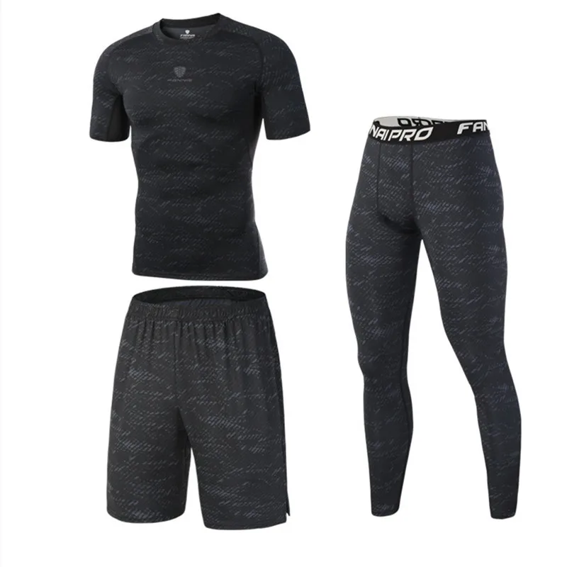 Short sleeve suit1 Компрессионные спортивные костюмы, набор для бега, мужские спортивные костюмы, быстросохнущие комплекты для бега, Мужская одежда, s спортивный костюм для бега, тренировочный GymFitnessDemix - Цвет: Short sleeve suit1