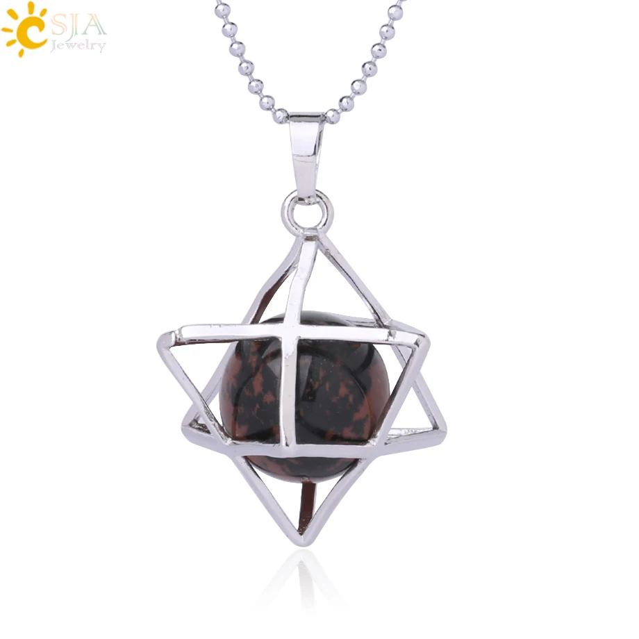 Mahagony Necklace CSJA Натуральный камень гексаграмма подвески, заряжающие энергией Цепочки и ожерелья Религия символ медитации рейки Меркаба кулон для Для женщин Для мужчин ювелирные изделия F876 - Окраска металла: Mahagony Necklace