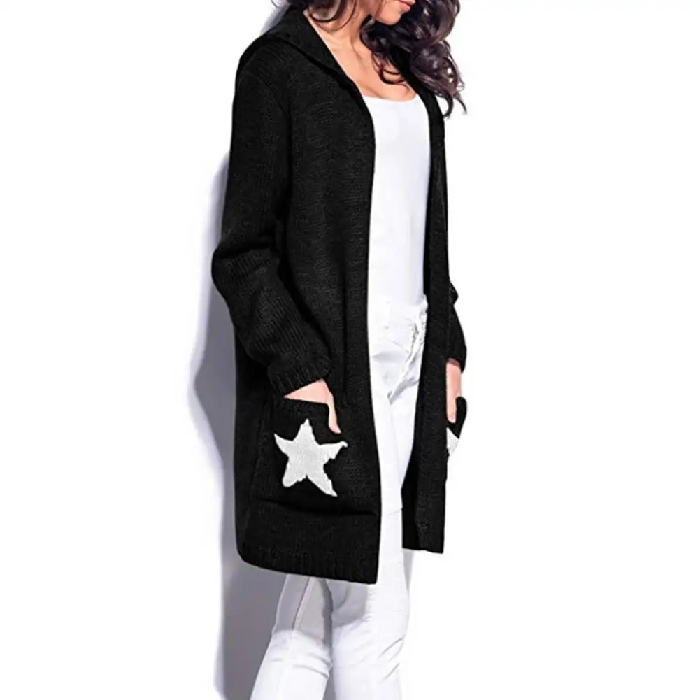 Women Wear Autumn Winter Sweater Chunky Front Open Long Sleeve Knitting Mid Hooded Cardigan Coat Casual Loose |