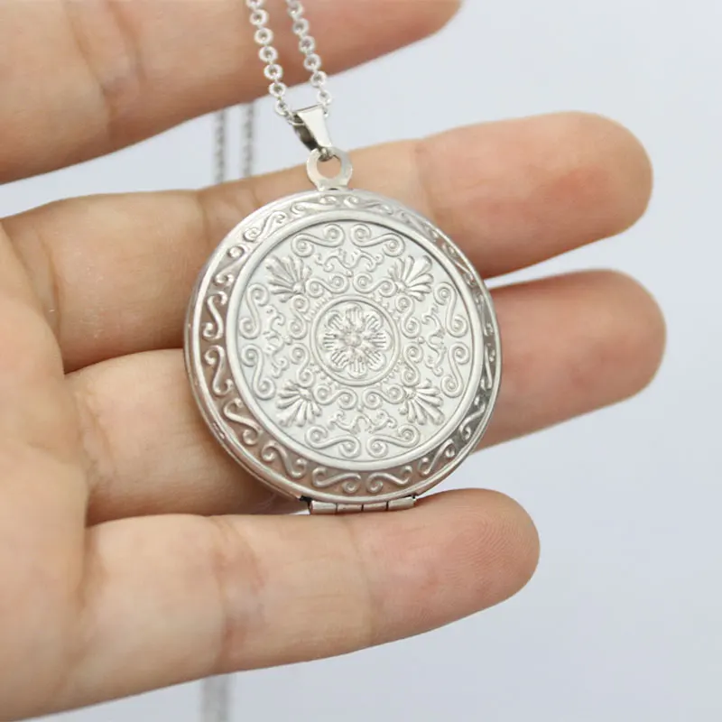 1pc Big Round Daisy Photo Frame Pendant Necklace Stainless Steel Charms Locket Necklaces Women Men Memorial Jewelry | Украшения и