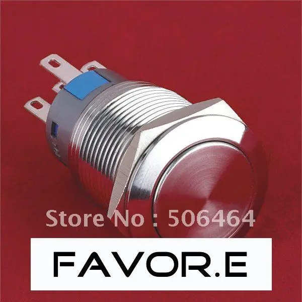 

* Нержавеющая сталь 19 мм IP67 5A/250VAC 1NO 1NC Мгновенный металлический кнопочный переключатель плоский круглый
