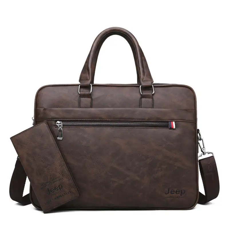 8117-3-8888 Brown JEEP BULUO, известный бренд, мужской портфель, сумка, офисная, деловая, кожаная, через плечо, сумка для путешествий, 14', для ноутбука, iPad, A4, файлы, сумки - Цвет: 8117-3-8888 Brown