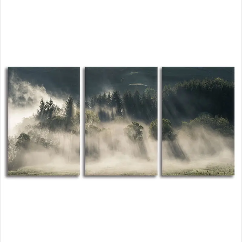 Скандинавский декор туманный лесной пейзаж художественный постер картина