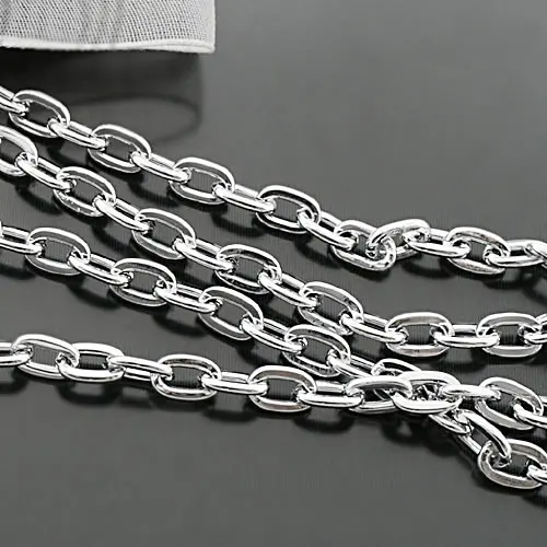 (27715)2 meters Size:7x4.8MM Wire thickness:1.2MM Stainless steel color Plated Iron High Quality Flat O-Chains &amp Dog Chains | Украшения