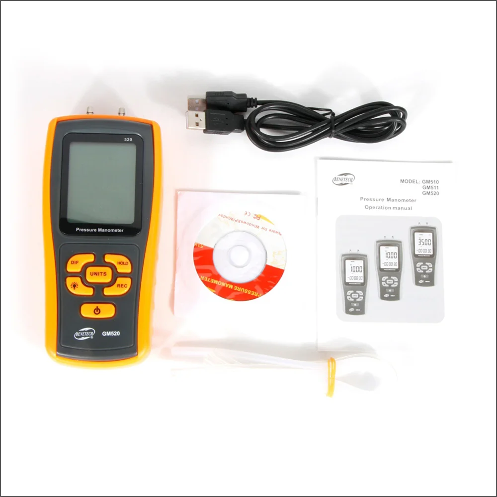 BENETECH Манометр Цифровой ручной тестер дифференциального давления в шинах USB GM520