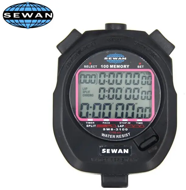 SEWEAN секундомер SW8 3100 цифровой хронограф 1/100 секундный спортивный таймер 3 ряда 100