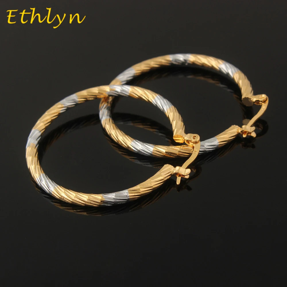 Ethlyn новое поступление круглые серьги кольца двухцветные Висячие Двойные цвета