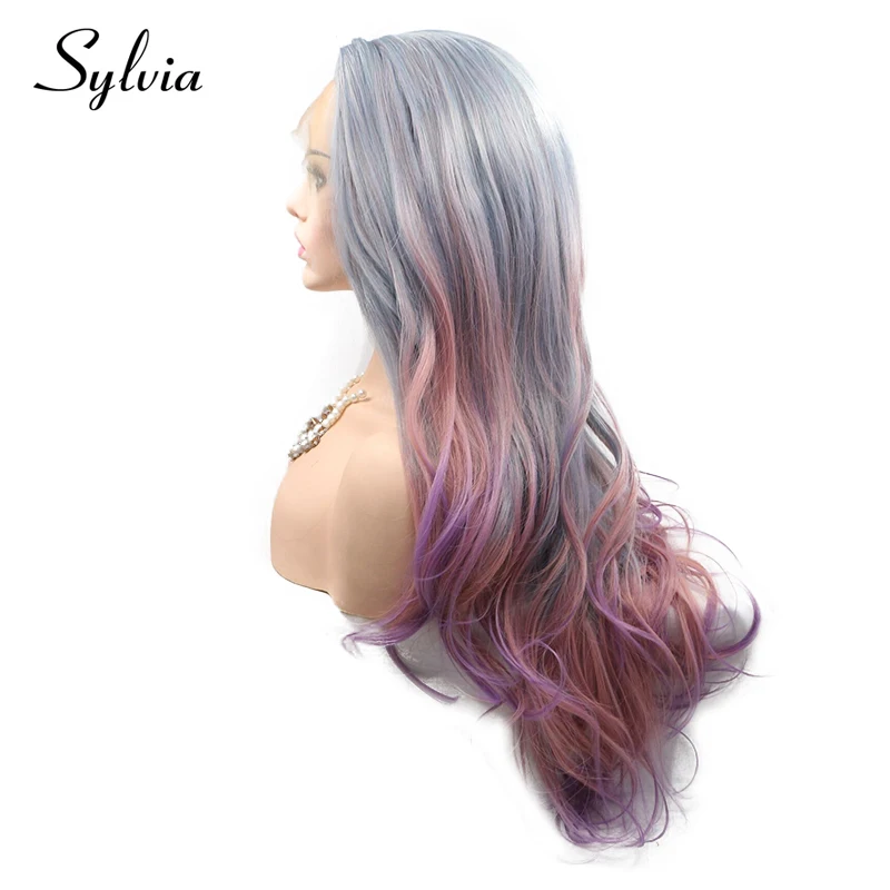 Sylvia серый смешанный розовый фиолетовый Ombre объемная волна синтетические парики