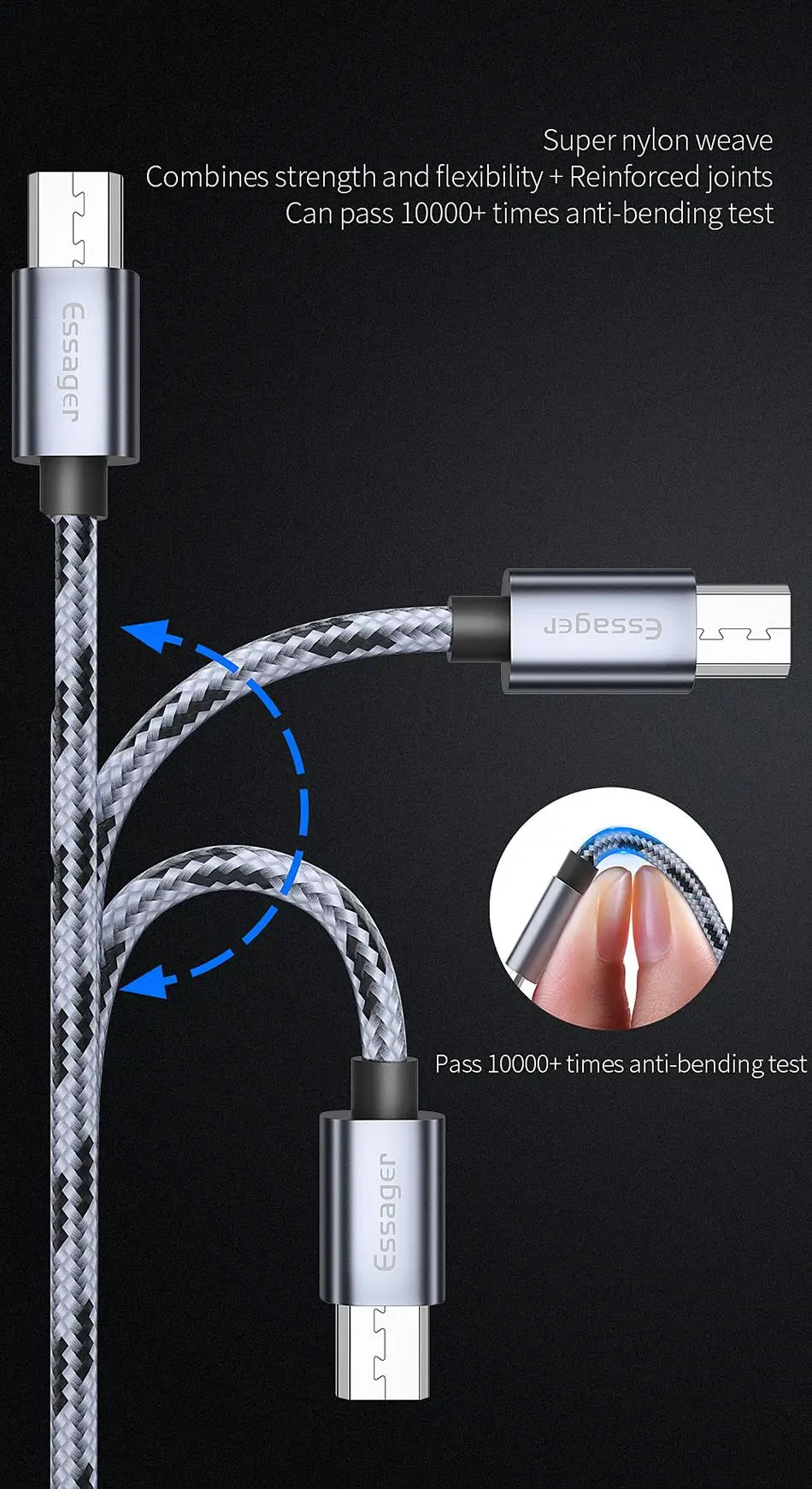 Essager нейлоновый Micro USB кабель 2.4A для быстрой зарядки и передачи данных кабель для samsung Xiaomi Microusb шнур 1 м 2 м кабели для мобильных телефонов