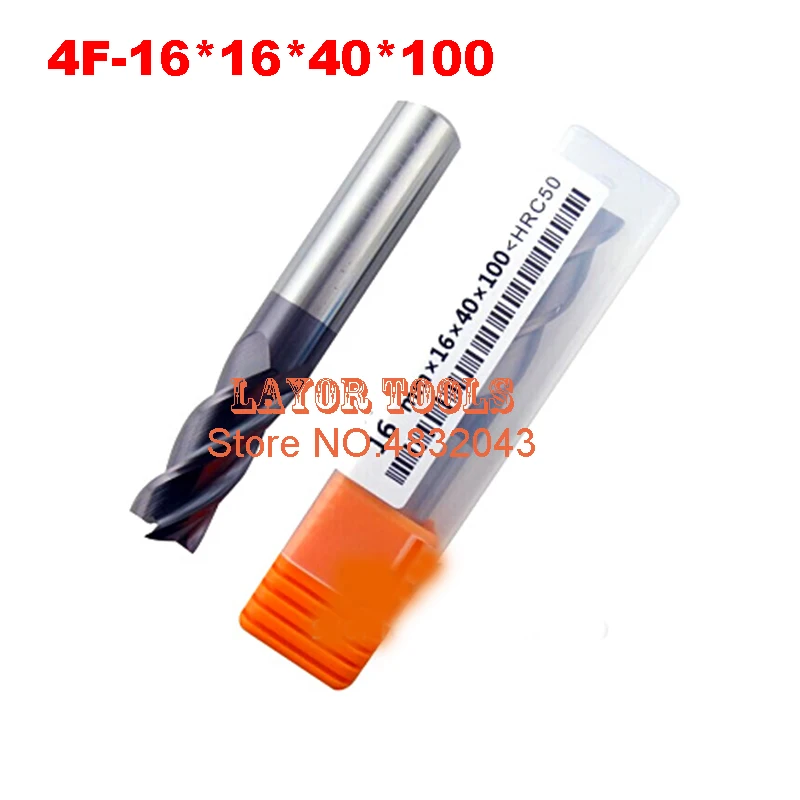 4F-16*16*40*100 HRC50 спиральные фрезы твердосплавные ЧПУ с плоским концом для токарного