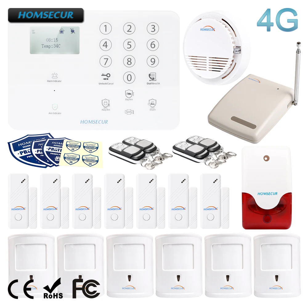 Homsecur беспроводный 4G lcd Охранная сигнализация+ 6 домашних животных PIR датчик GA01-4G-W