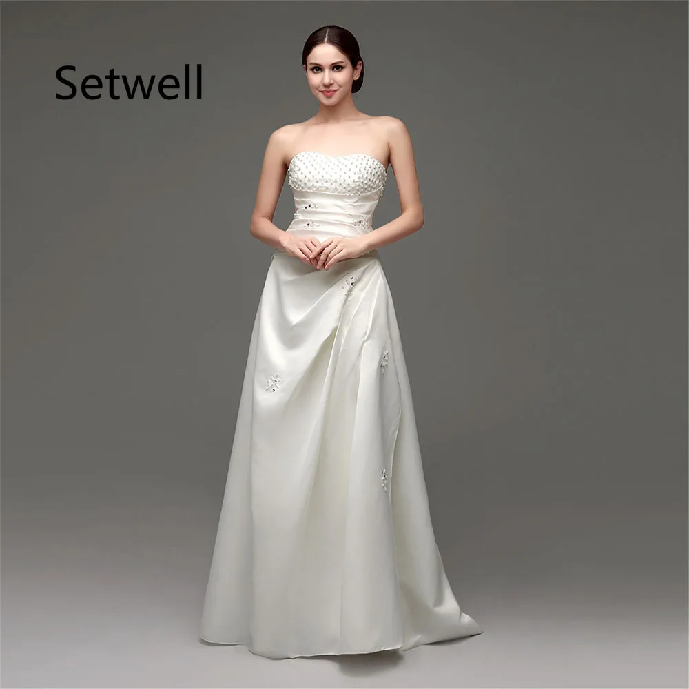 

Setwell High Quality Beaded Wedding Dresses Strapless Lace Up Back Wedding Dress Sexy White Long Wedding Gowns