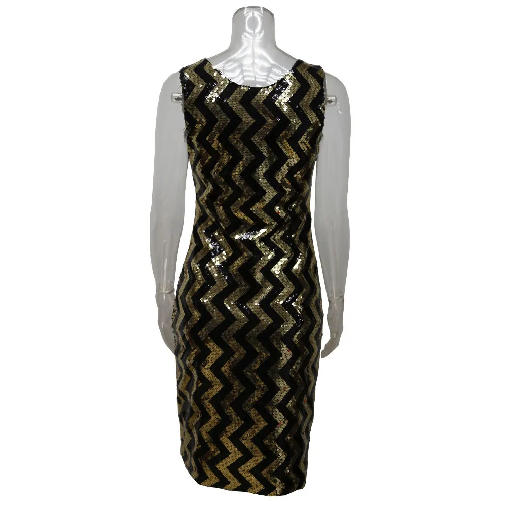 

2018 Women's Sequin dresses Round neck Sleeveless Slim fit Wavy flower Sexy dress Office Summer Female Hip Casual dress A1807