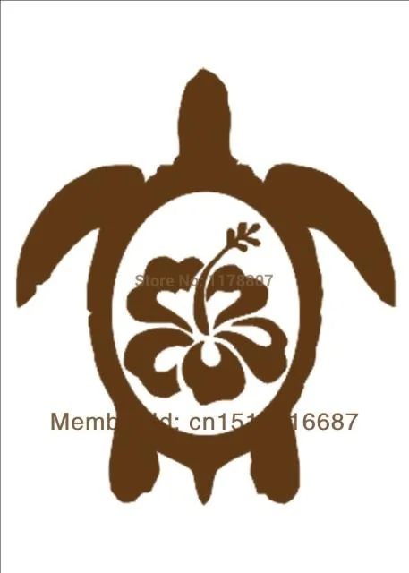 

4 inch x 3.5 inch Hawaiian Sea Turtle With Hibiscus Sticker Door Laptop Kayak Art window Vinyl Decal