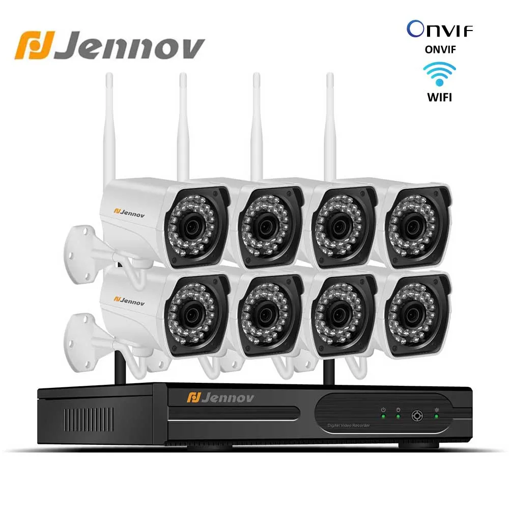 Jennov 1080P комплект видеонаблюдения CCTV система NVR Wifi 2MP 8CH P2P HD наружная IP камера IP66