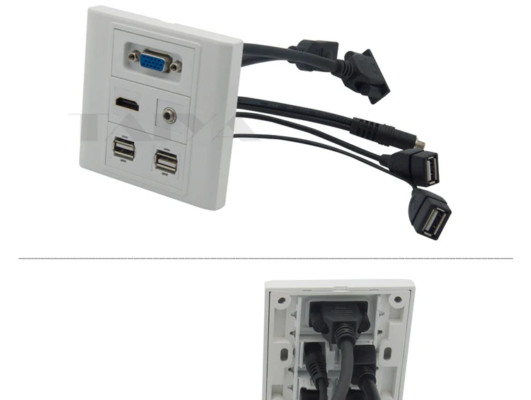 Vga, hdmi 3,5 мм аудио, двойной USB настенная пластина с задней женский короткий кабель