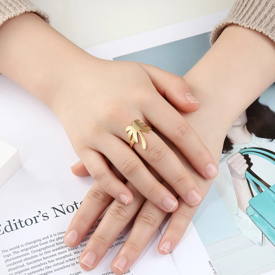 

BORASI New Rings For Women Vintage Irregular leaf Gold Color CZ Stone 316l Stainless Steel Wedding Female Ring Luxury Jewelry