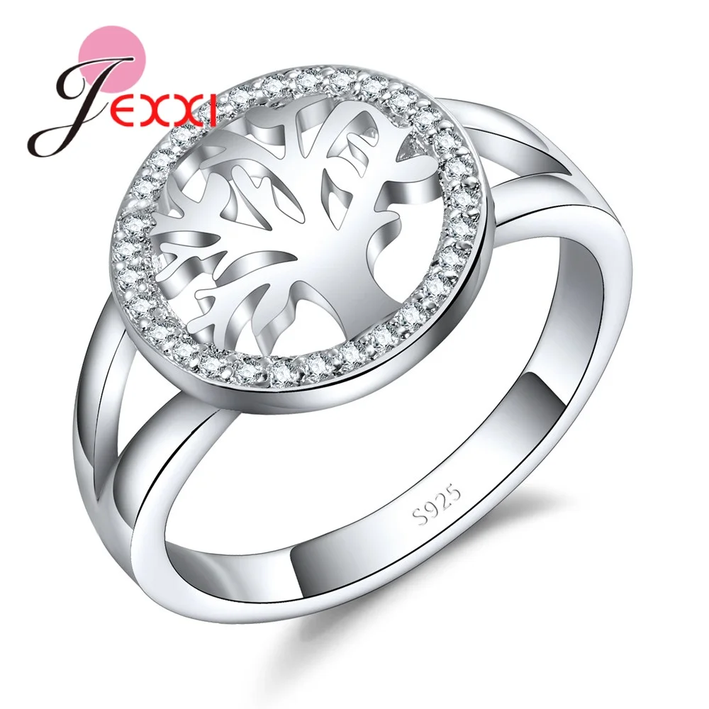 New Round Hollow Tree Crytal Wedding Rings for Women Cubic Zirconia Engagement Ring 925 Sterling Silver Color Finger Ring colorfish new unique design three stone wedding ring round cut sona 925 sterling silver for women engagement ring lovers promise