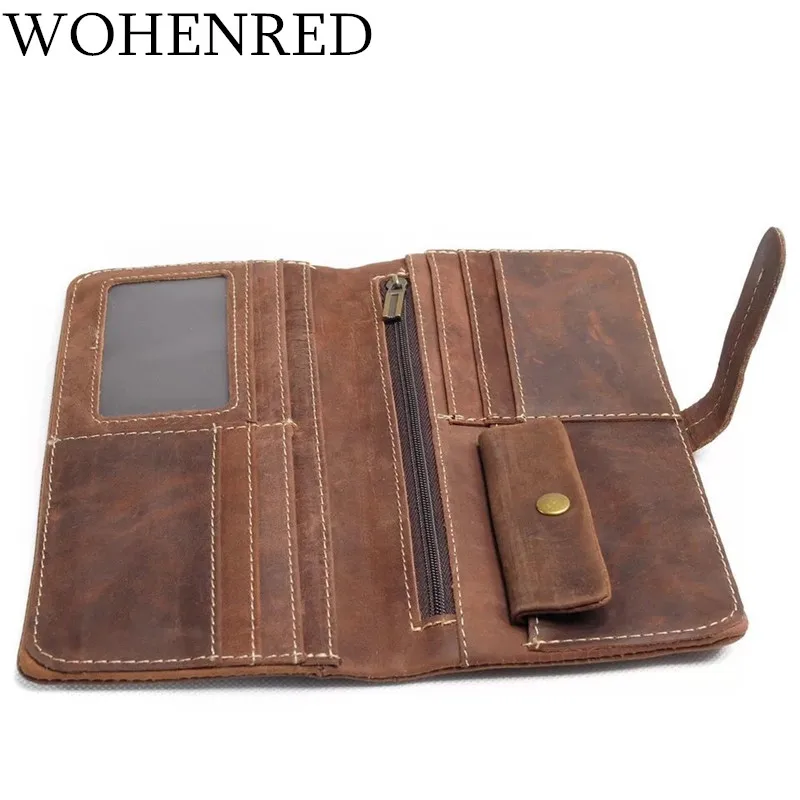 

Мужской бумажник из натуральной кожи Crazy Horse, винтажный тонкий кошелек из воловьей кожи, Длинный кошелек