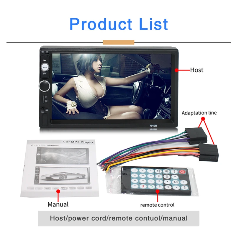 Ветоу 2Din 7010B 7-дюймовый автомобильный мультимедийный плеер Stereo Bluetooth Radio audio Touch Screen авторадио с задним видом рулевого колеса.