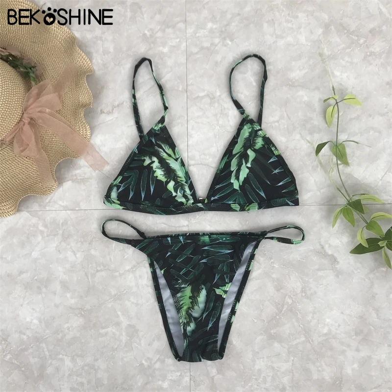 BEKOSHINE Sexy Низкой Талией Бикини Установить 2017 Лето Biquinis Печати Купальник Женщин