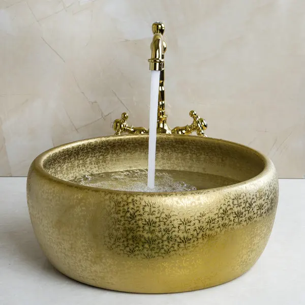 Смеситель с двойной ручкой круглая раковина золотого цвета раковины/раковины