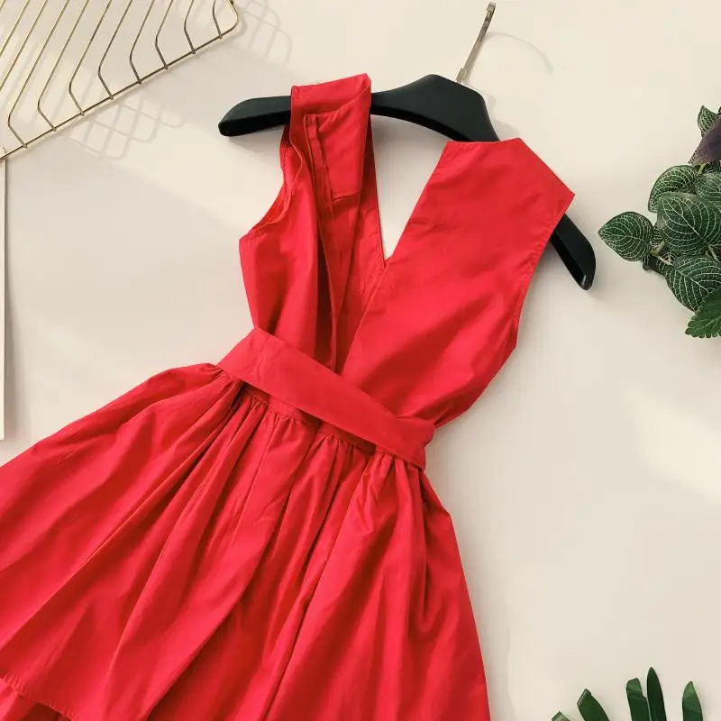 ALPHALMODA, летнее женское платье принцессы без рукавов с двойным слоем, с высокой талией, с поясом, для девушек, бальное платье, милое, с оборками, Vestidos