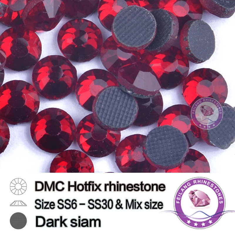 Красные стразы Siam DMC для горячей фиксации 1440 шт./пакет SS6 ~ SS30 стеклянные с плоской