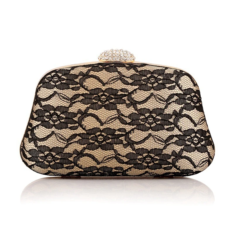 

Punk Lace Evening Bag Hard Shell Diamond Beading Hasp Clutch Handbag Retro Ladies Party Chain Shoulder Bag