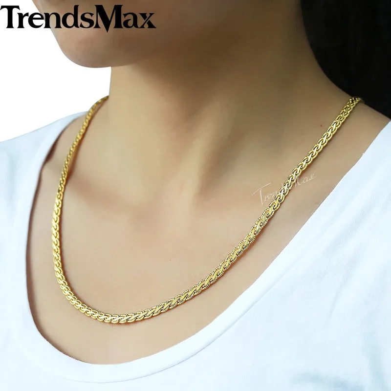 Trendsmax 5 мм женские мужские цепочки и ожерелья розовое золото цвет пшеницы цепи Прямая поставка Ювелирные изделия GN214
