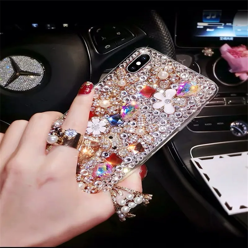 Bling прекрасные хрустальные бриллианты Стразы 3D камни чехол для телефона чехол для Iphone 6 7 8 Plus XS XR MAX для samsung Galaxy S5 S8 S9