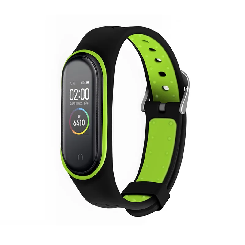 Black and green Цветной силиконовый браслет для Mi Band 4 nfc наручный ремешок Mi Band 3 двухцветный сменный ремешок аксессуары для Mi Band - Цвет: Black and green