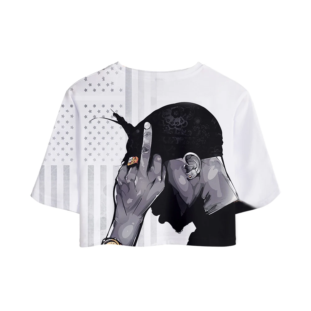 Новинка 2019 топы Rapper 2pac с 3D принтом футболка для девушек растениями короткая женская сексуальная одежда