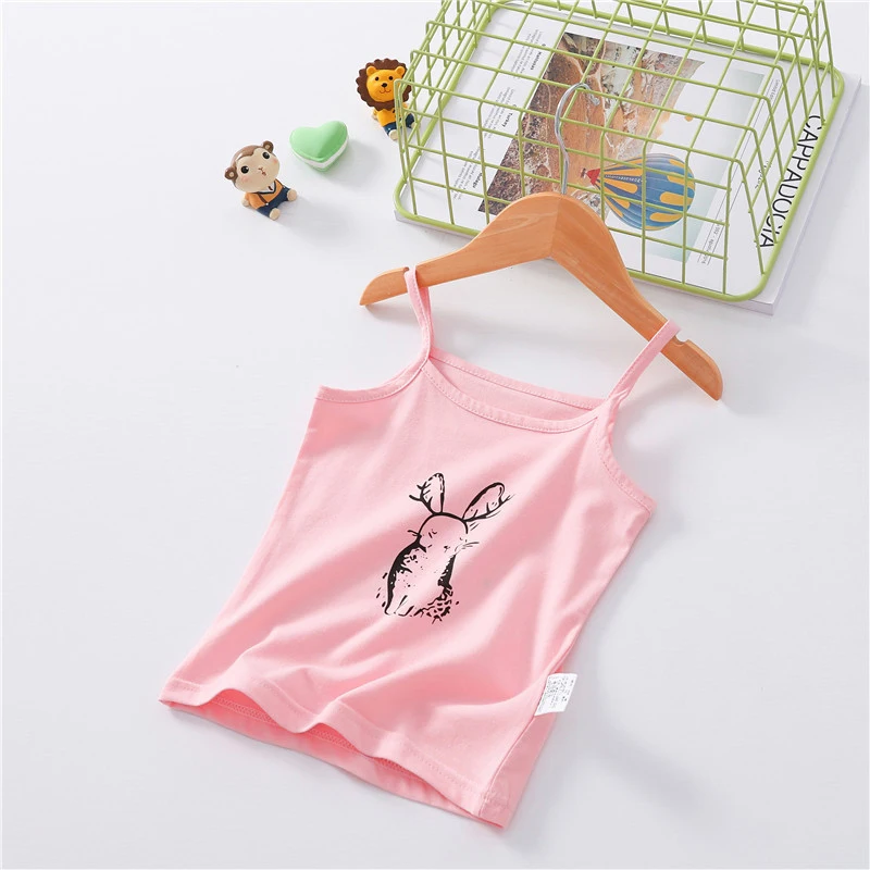 pink Новые хлопковые майки для девочек, Детский жилет, пляжная одежда с рисунком кролика, летняя одежда для маленьких девочек, топы, майки без рукавов, крутые - Цвет: pink