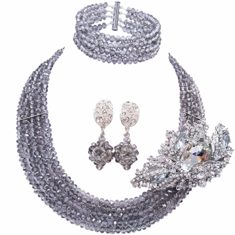 

Fashion Grey Gray African Jewelry Set Nigerian Wedding Bridal Jewelry Sets for Women Girls Bridesmaids Party Gifts 5L-DS029