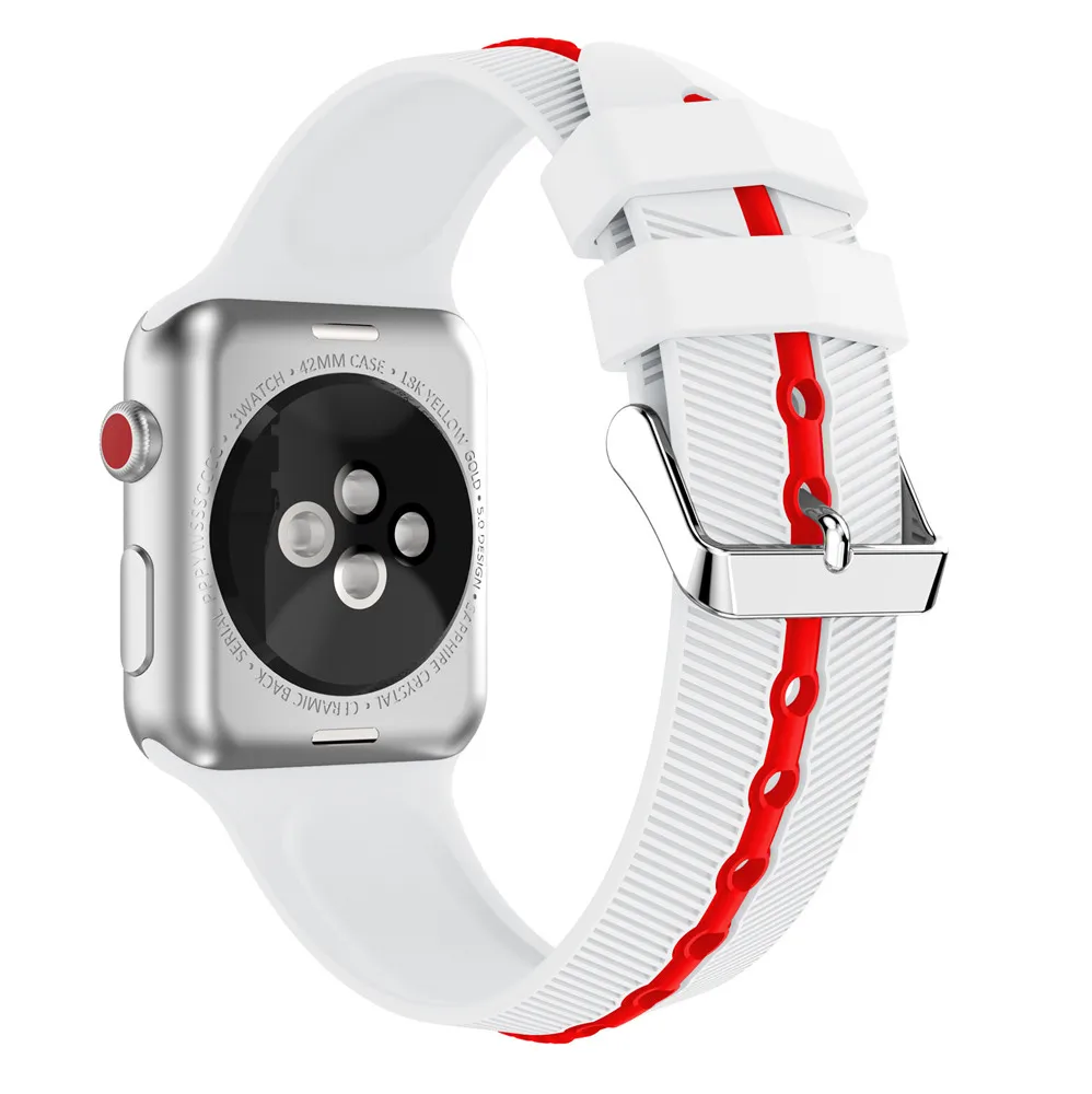 Спортивный мягкий силиконовый ремень для Apple Watch band Series 1 2 3 4 5 38 мм 42 мм 44 мм 40 мм сменный Браслет ремешок для часов - Цвет ремешка: white red