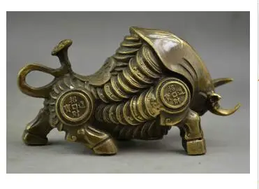 

collecting OLD copper Elaborate Old crafts Brass Handwork Copper Whole Body Coin Wealth Lifelike Bullfight Auspicious Statue