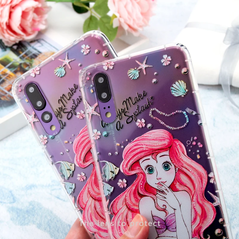 Чехол для Huawei P20 P30 Pro Lite Mate20 Русалка Ариэль запутанный Рапунцель прозрачный