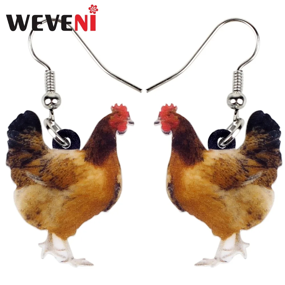 

WEVENI Acrylic Floral Chicken Hen Earrings Big Long Dangle Drop Novelty Farm Fowl Jewelry For Women Girls Cartoon Animal Charms