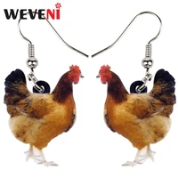 weveni acrylic floral chicken hen earrings big long dangle drop novelty farm fowl jewelry for women girls cartoon animal charms