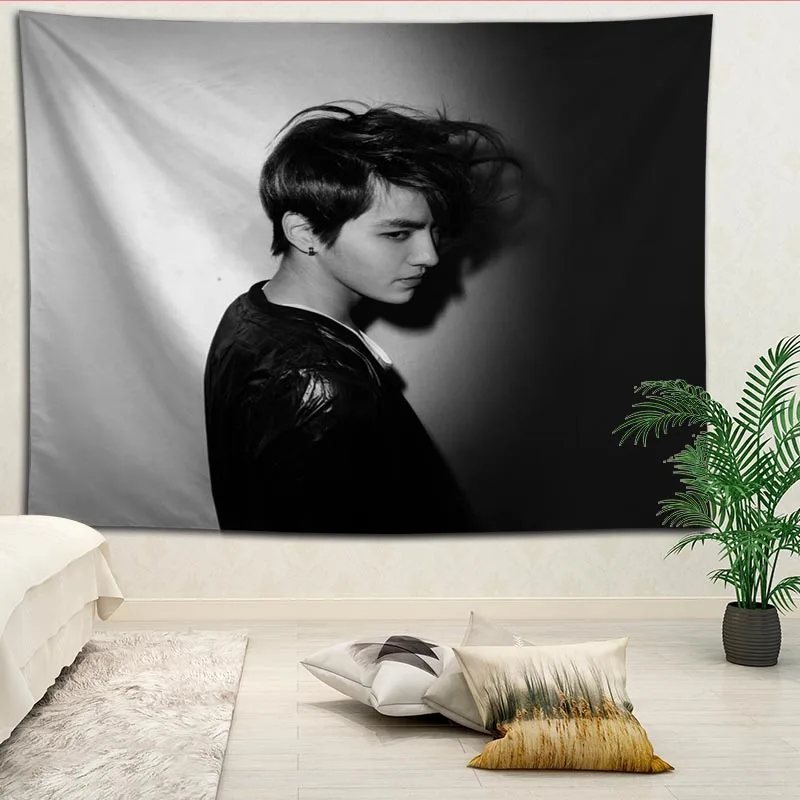 Изготовленный На Заказ Kris Wu Печатный креативный коврик для гостиной, спальни, фоновая стена, ткань вешается на стену, маленькая свежая
