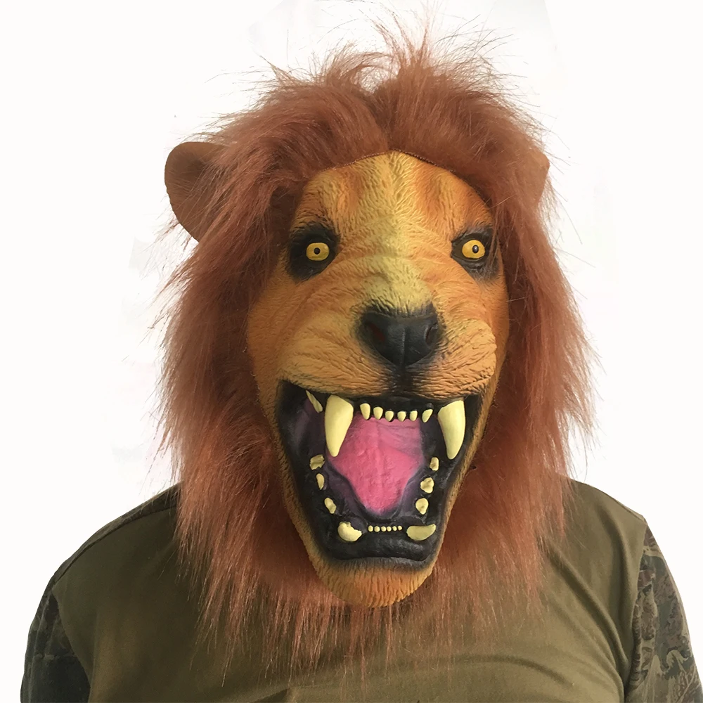 Мишка латекс маска Хэллоуин Косплэй животного Лев Для мужчин Детский костюм для