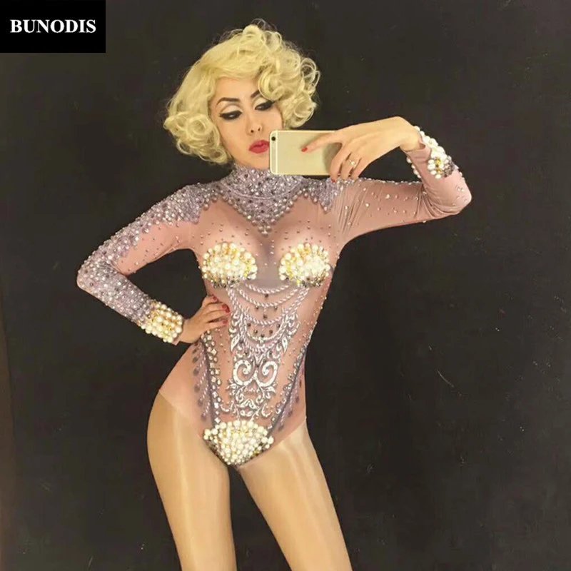 ZD059 Shell Bodysuit Full Of Sparkling Crystals Stones Jumpsuit Christmas Celebrate Nightclub Performance Stage Sexy Bodysuit